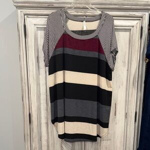 Emerald Burgundy and Black Striped Short Sleeve Top